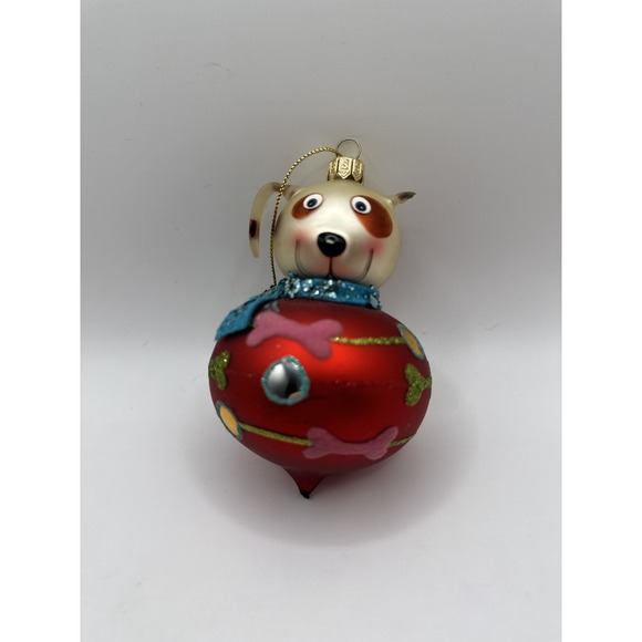 Heart & Hips Other - VTG Glass Puppy Dog Christmas Ornament Red Glitter Sweater Heart Bone Design